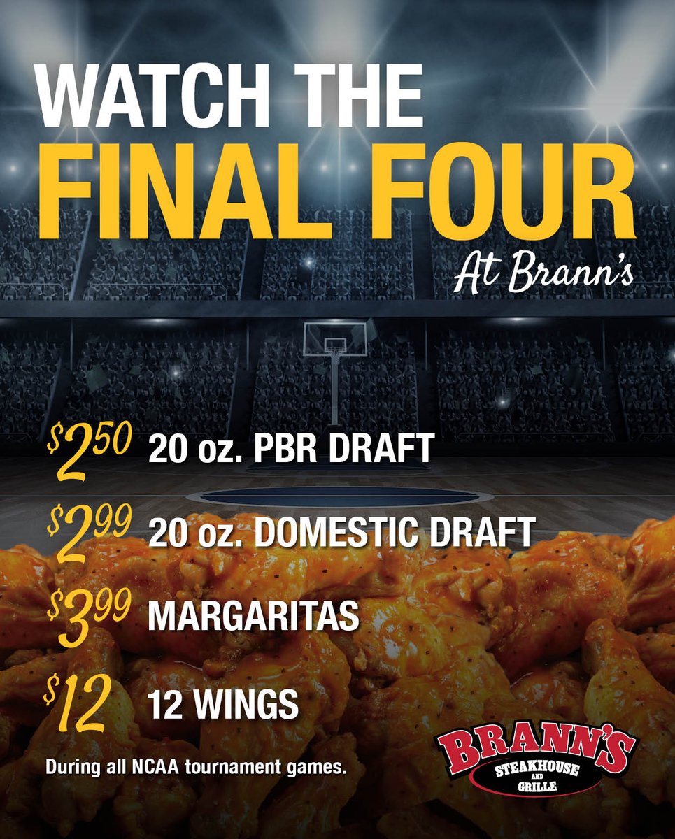 branns_steak's tweet photo. Don't miss a minute of the @NCAA Final Four at Brann's Steakhouse! Visit us for the drama, thrills, and amazing deals during game time. 🏀 It's on!
#EatAtBranns #Basketball #MFinalFour #Sports #MichigansOriginalSizzle #Sizzle https://t.co/EGVnHPxDhg