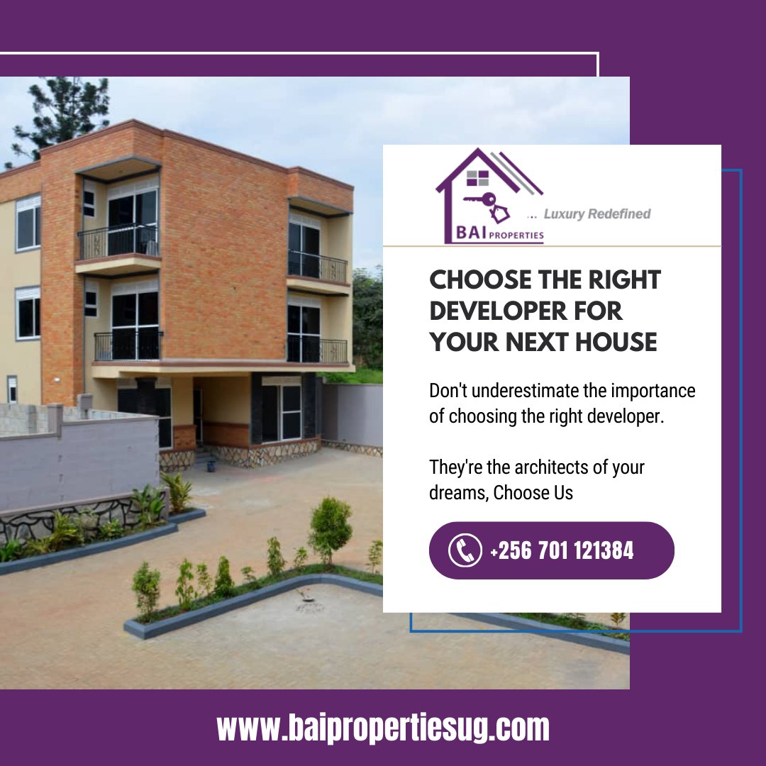 baipropertiesug's tweet photo. Don't underestimate the importance of choosing the right developer. 

We're the architects of your dreams. 

Make sure to research, interview, &amp; select wisely to ensure your vision becomes reality.

Choose Us

https://t.co/NKVlRPKeUR
+256 701 121384
+256 755 981076 https://t.co/IcQcxwDHlY