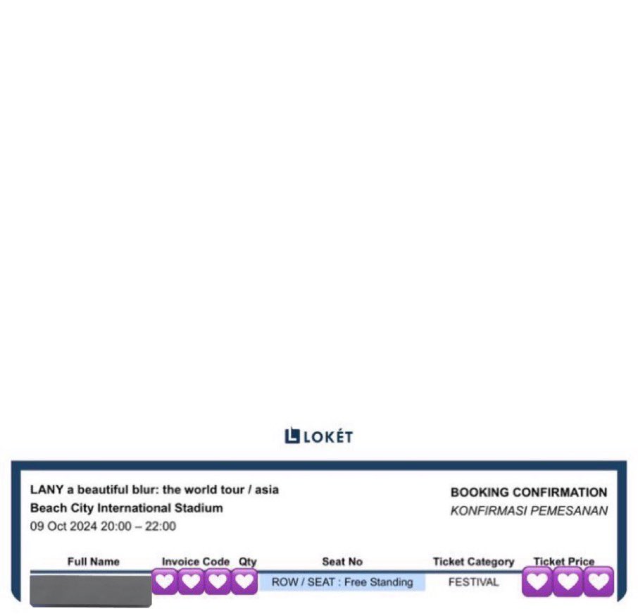 WTS Ticket LANY A Beautiful Blur : The World Tour / Asia Jakarta

▫️Festival : 4 Tix (1.325.000)
▫️Orange A : 3 Tix 1.150.000

🎫Diurus Sampe Beres
🎫Ada Group Chat

#wtb #wts #zonajajan #zonauang #zonaba #LANYinKL  #Lany #LanyJakarta #LanyJKT #LanyInJakarta #LANYabeautifulblurPH