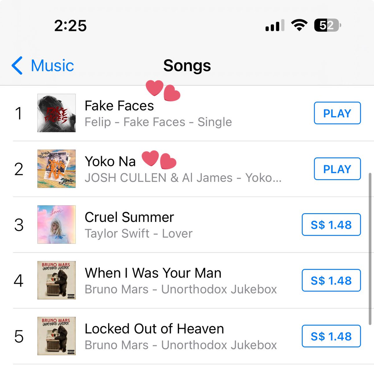[ iTunes Singapore Chart ] 🇸🇬 
As of 06 April 2024, 2:26pm

#1 “Fake Faces” by @felipsuperior 
#2 “Yoko Na” by @JoshCullen_s 

@SB19Official #SB19
#Felip #JoshCullen 
#FakeFaces #YokoNa