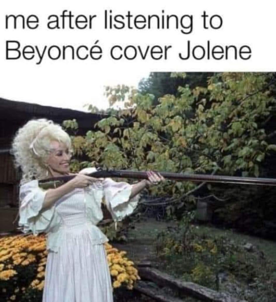 PhilipGarcia's tweet image. Why did Beyoncé want to cover Dolly Parton's "Jolene"? She heard Jolene was trying to take her title as "Queen Bey"! #jolene #Beyoncé #beyonce #countrycarter