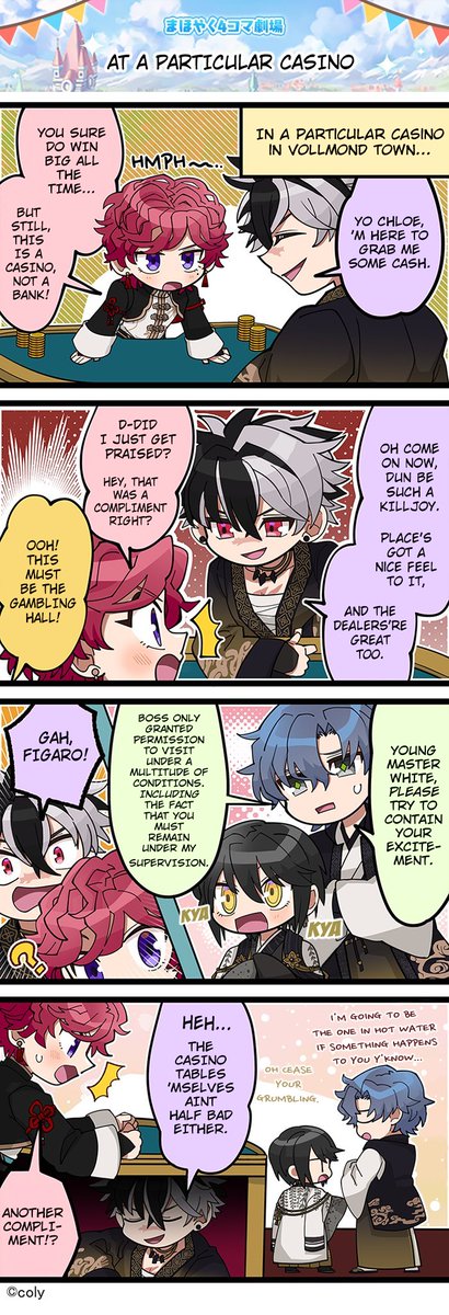 #mhyktl 

April Fools 2024 Event Special 4koma 1 ft. Bradley, Chloe, Figaro, and White! 🏮✨