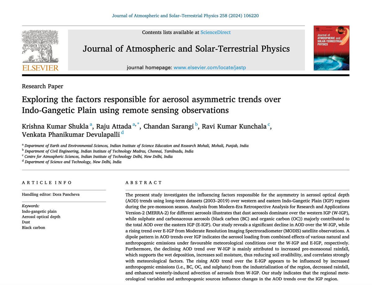 rajuattada1's tweet image. Glad to share our latest work on aerosol asymmetric trends over India. Here we show how various regional drivers alter the aerosol patterns.  Link: authors.elsevier.com/a/1itY%7E4sIll… 
Thanks
@KunchalaRK
from IIT Delhi &amp;amp;
@chandansarangii
from IIT Madras.
@IiserMohali @rajuattada1 Lab