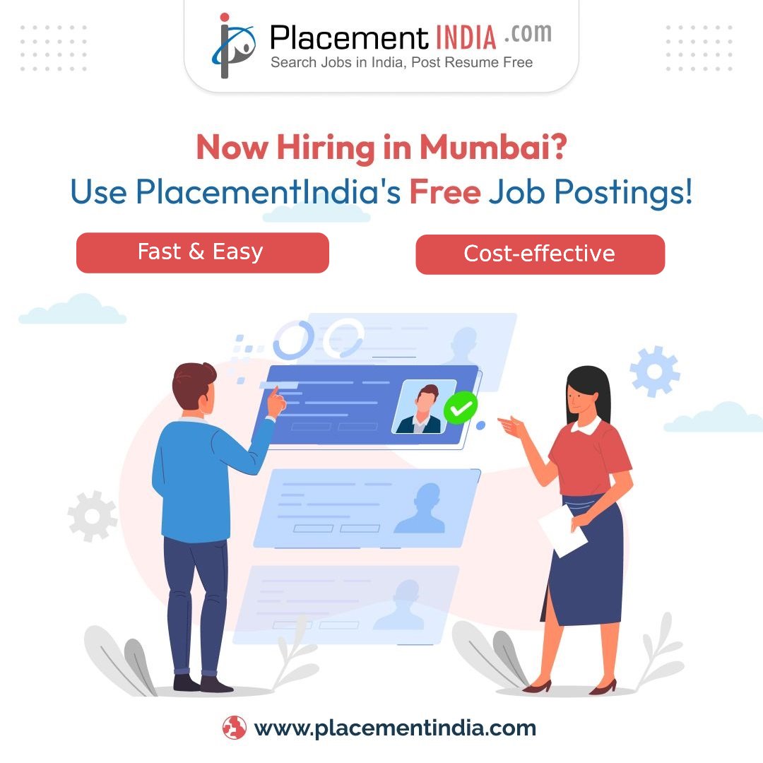 Now Hiring in 𝐌𝐮𝐦𝐛𝐚𝐢❓ Use PlacementIndia's Free Job Postings❗ ✔️ Fast & Easy ✔️ Cost-effective Post your jobs for 𝐅𝐑𝐄𝐄 on PlacementIndia and connect with top talent 👉 shorturl.at/jqGU9 #PlacementIndia #hiring #hiringinmumbai #freejobposting #jobposting