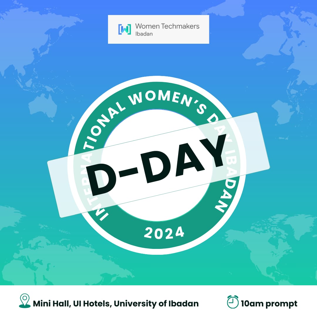 It's today 🥳🎉

Join us by 10am for the WTM Ibadan International Women's Day 2024 event.

Don't miss out!

#InternationalWomensDay2024 #IWDIbadan