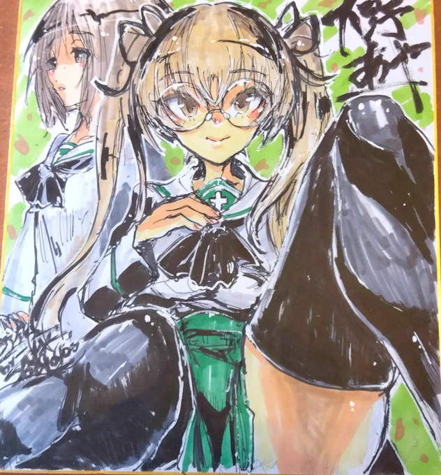 明日4/7京都サンクリ内ぱんっあふぉー45「C28 野鉄」用イラスト色紙。「澤梓」「大野あや」記入制オク(12:00〜13:30記入受付、リクエスト受付可)にてよろしくです。後日追加予定。 