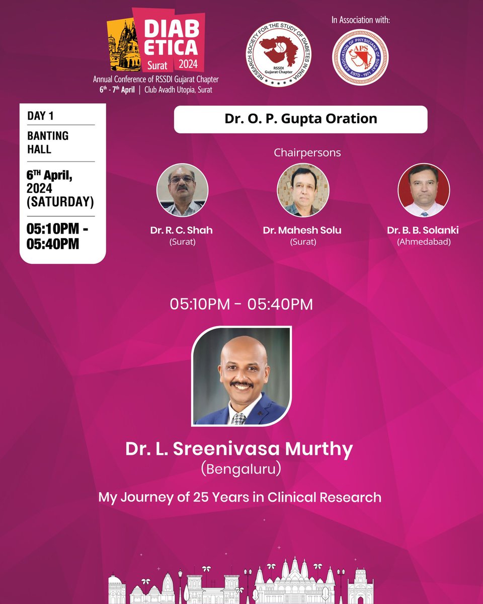 Happy to be delivering Dr O P Gupta oration @Diabetica 2024 in Surat, the city of Diamonds! @AskDrShashank @DrAmbrishMithal @drmohanv @sahayrk @vijayviswanatha @banshisaboo @kamleshkhunti @parthaskar @drrakeshparikh @Rssdi_official @professorcm @ACPIMPhysicians @DrBMMakkar
