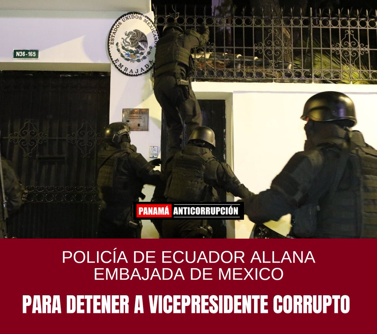 Policía de Ecuador irrumpió  la embajada de México en Quito y detuvo al ex vicepresidente Jorge Glas
El gob ecuatoriano dijo q “al haberse abusado de las inmunidades y privilegios y conceder un asilo diplomático contrario al marco jurídico convencional, se procedio con  captura”