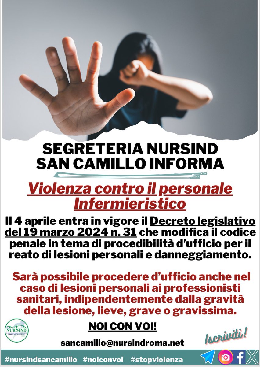 SEGRETERIA NURSIND SAN CAMILLO INFORMA:
Entrata in vigore del D.L. del 19 marzo 2024 n’31
 #nursindsancamillo #nursind #nonmollo #nonmolliamomai #stopviolenza  #iscriviti #diritti #noiconvoi