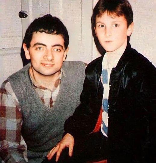 Rowan Atkinson and a ten-year-old Christian Bale, 1984.