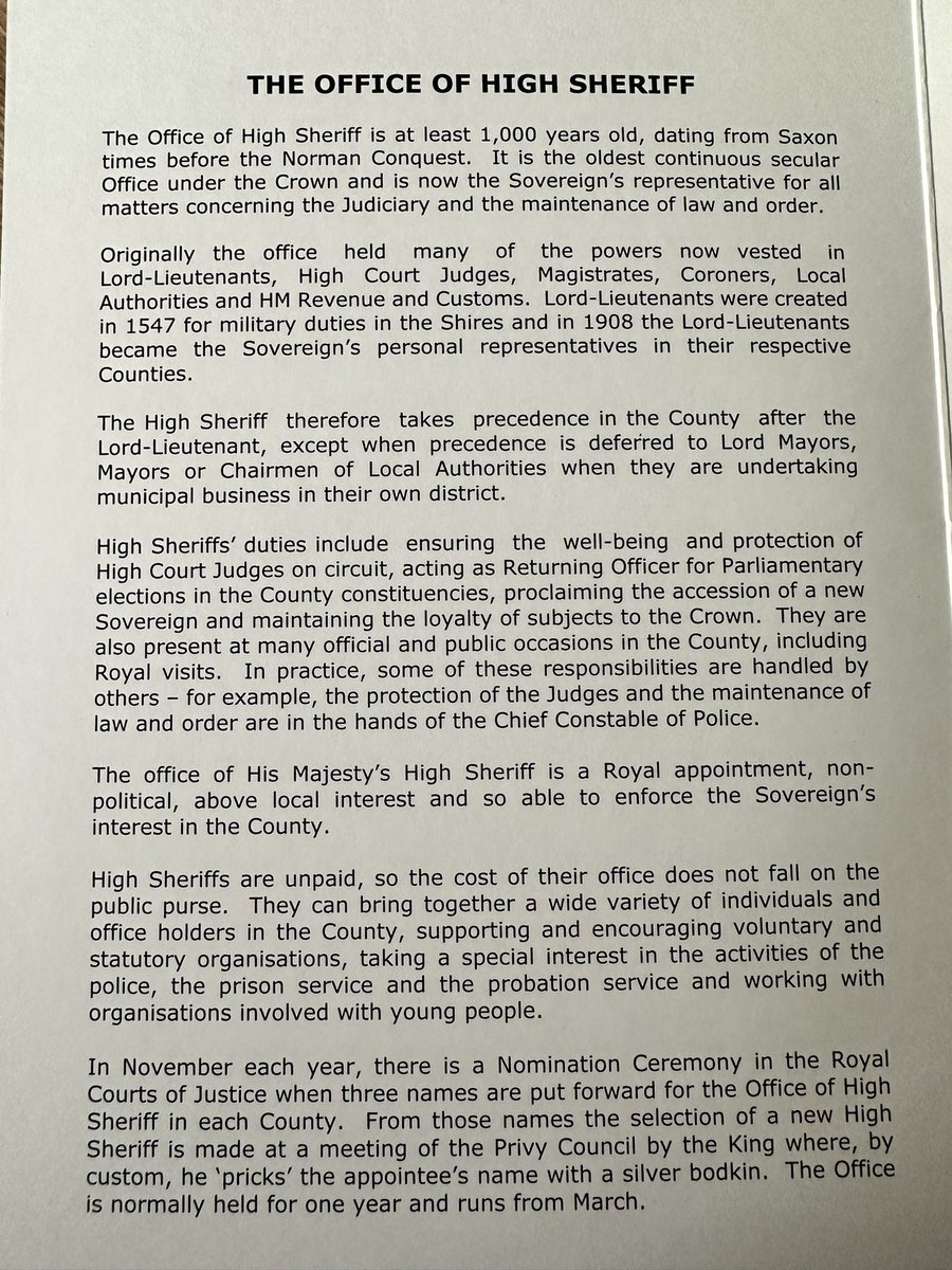 Another year has whizzed by and I attended the declaration ceremony for the two new High Sheriffs yesterday afternoon. The office of High Sheriff dates back over 1,000 years to Saxon times before the Norman Conquest - amazing. Read more below👇