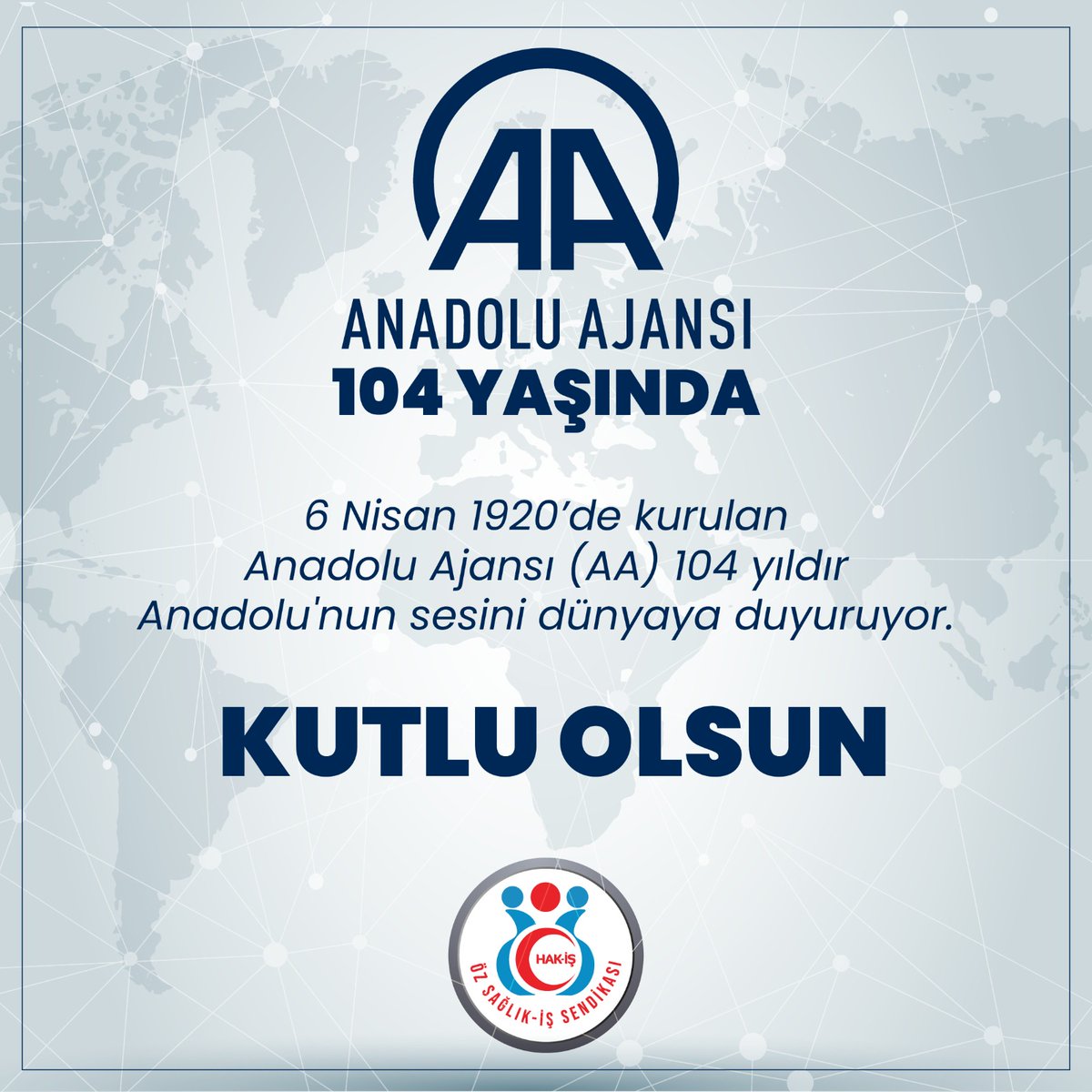 1920 yılından bugüne kadar Anadolu’nun sesini dünyaya duyuran, güvenilir ve tarafsız habercilik anlayışıyla çalışma hayatının, üretimin,işçinin, emeğin sesini tüm dünyaya duyuran @anadoluajansi'nın 104. kuruluş yıl dönümünü tebrik ederim.
