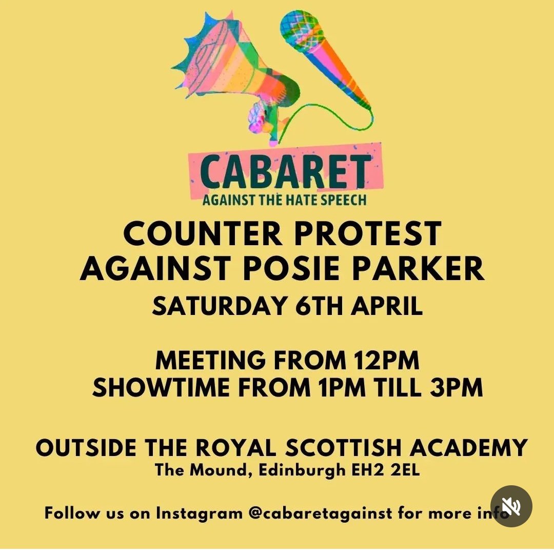 Today at the Mound from 1-3 the Cabaret Against Hate Speech will be demonstrating that transphobia is not welcome in Scotland, with songs, speeches and trans joy. See you there?