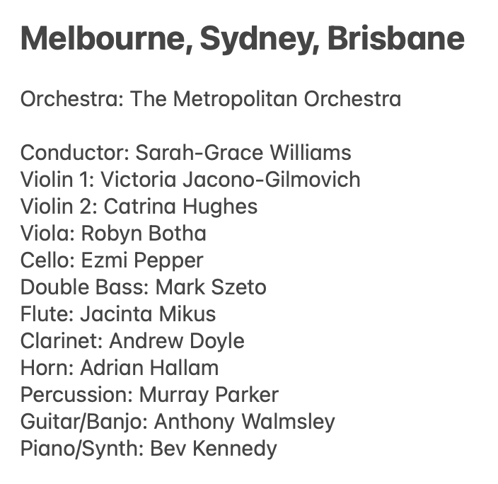 Shout out to the amazing @TheMetOrchestra musicians and @SGWilliamsTMO who performed in our Melbourne show! You will also see them on stage in our Brisbane and Sydney concerts 👏