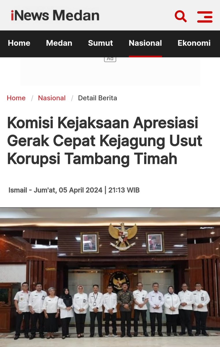 📌KINERJA KEJAKSAAN DI APRESIASI, TINGKATKAN KINERJANYA

Kejagung akhir-akhir ini mendapat banyak apresiasi atas peran sertanya dalam pemberantasan korupsi. Komisi Kejaksaan beri apresiasi atas kesigapan Kejagung dalam menangani kasus Mega korupsi tambang timah.

Jangan berpuas