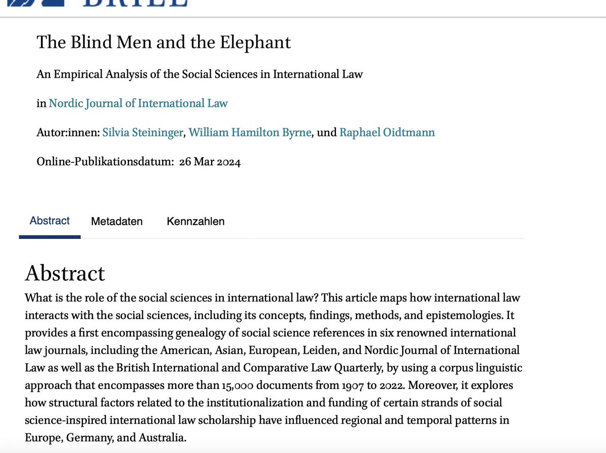 Hooray, our large empirical study of the social sciences in international law is finally out in the @nordic_journal 🥳With @WHamiltonByrne & @RaphaelMz86 we analyze IL scholarship & funding structures (a 3+ y labor of love!) ➡️brill.com/view/journals/… (DM me if you lack access 💌)