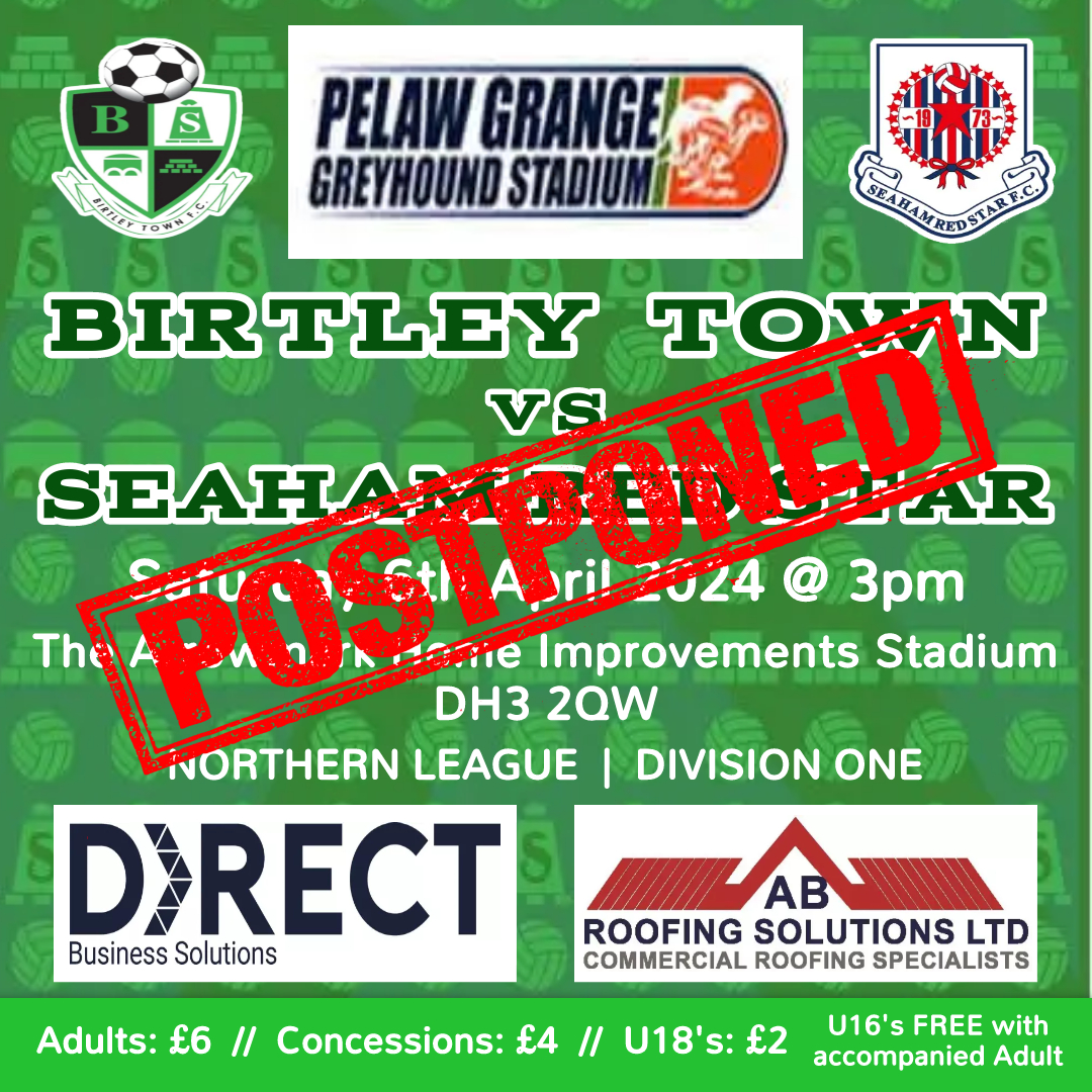 UPDATE | Unfortunately today's game against @seahamredstar has been postponed due to a waterlogged pitch. Our volunteers have worked wonders these past few days to try and get 'Lake Birtley' under control but ultimately there has been too much rain in a short space of time.