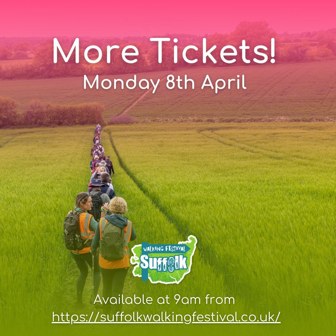 Due to huge demand on Monday 8th April at 9am we will be releasing over 70 more tickets for a selection of walks at this year's #Suffolkwalkingfestival. Visit suffolkwalkingfestival.co.uk on Monday morning to book your places! #daysout #thingstodo #walking #walk #outdoors