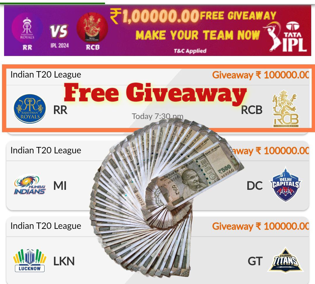 ◾️ Free Giveaway ◾️IPL T20 🔥

 ★RR vs RCB ★-------₹100K------
-
👇 Add Your Team in Possible App and Get Free Giveaway in IPL T20 🎈
-
-
-
-
#RRvsRCB  #ipl #ipl2024 #cricket #freegiveaway #giveaway #tranding #latestnews #cricketreels #giveawayreels #freegift #possible11