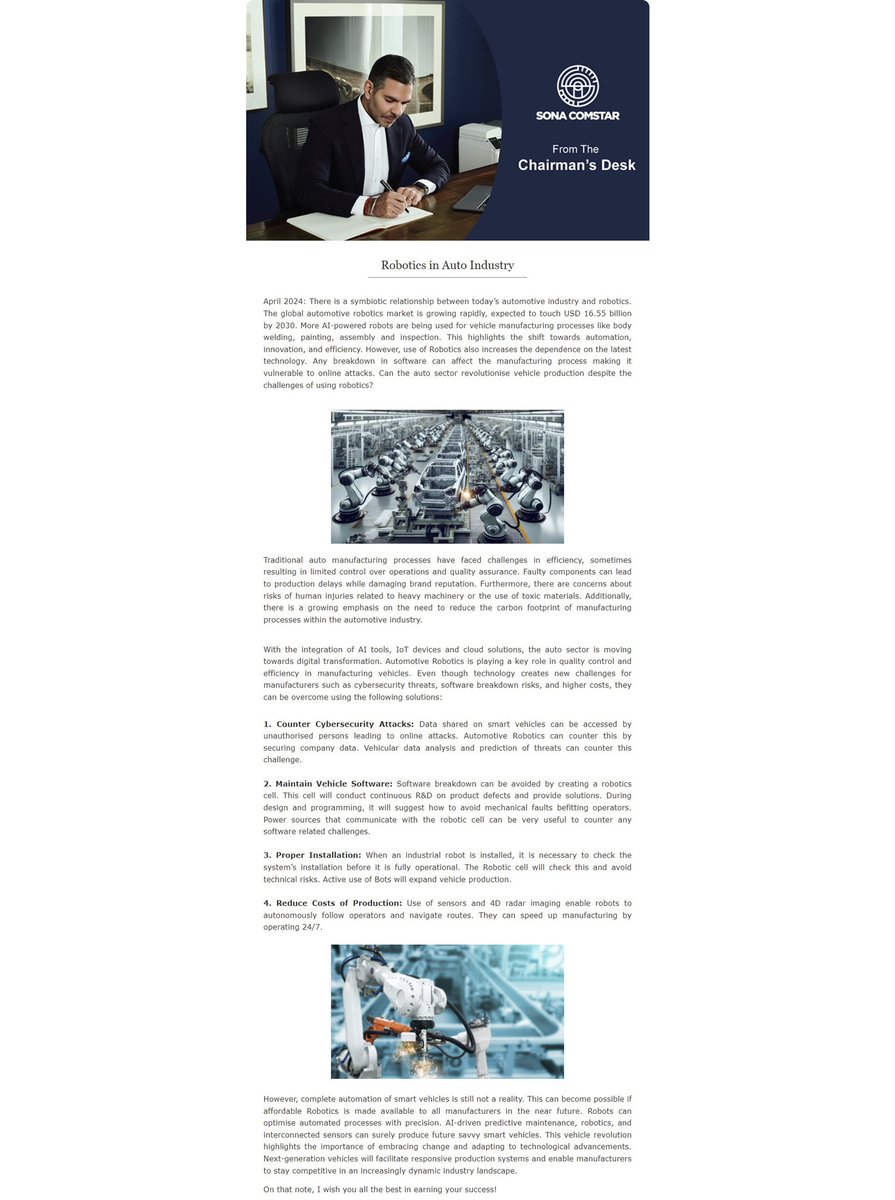 “Next-generation vehicles will facilitate responsive production systems and enable manufacturers to stay competitive in an increasingly dynamic industry landscape.” Our Chairman, Mr. Sunjay Kapur, shares his views on how the automotive industry is rapidly embracing robotics for…