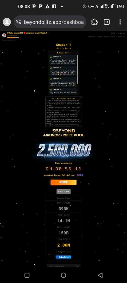 anselmpeter1's tweet photo. Congratulations $BEYOND Farming has been extended by 3 days. 
Keep farming $BEYOND 
Keep farming $Bubble 
Keep farming $Block
Keep farming $param https://t.co/t2YrA7jiCQ