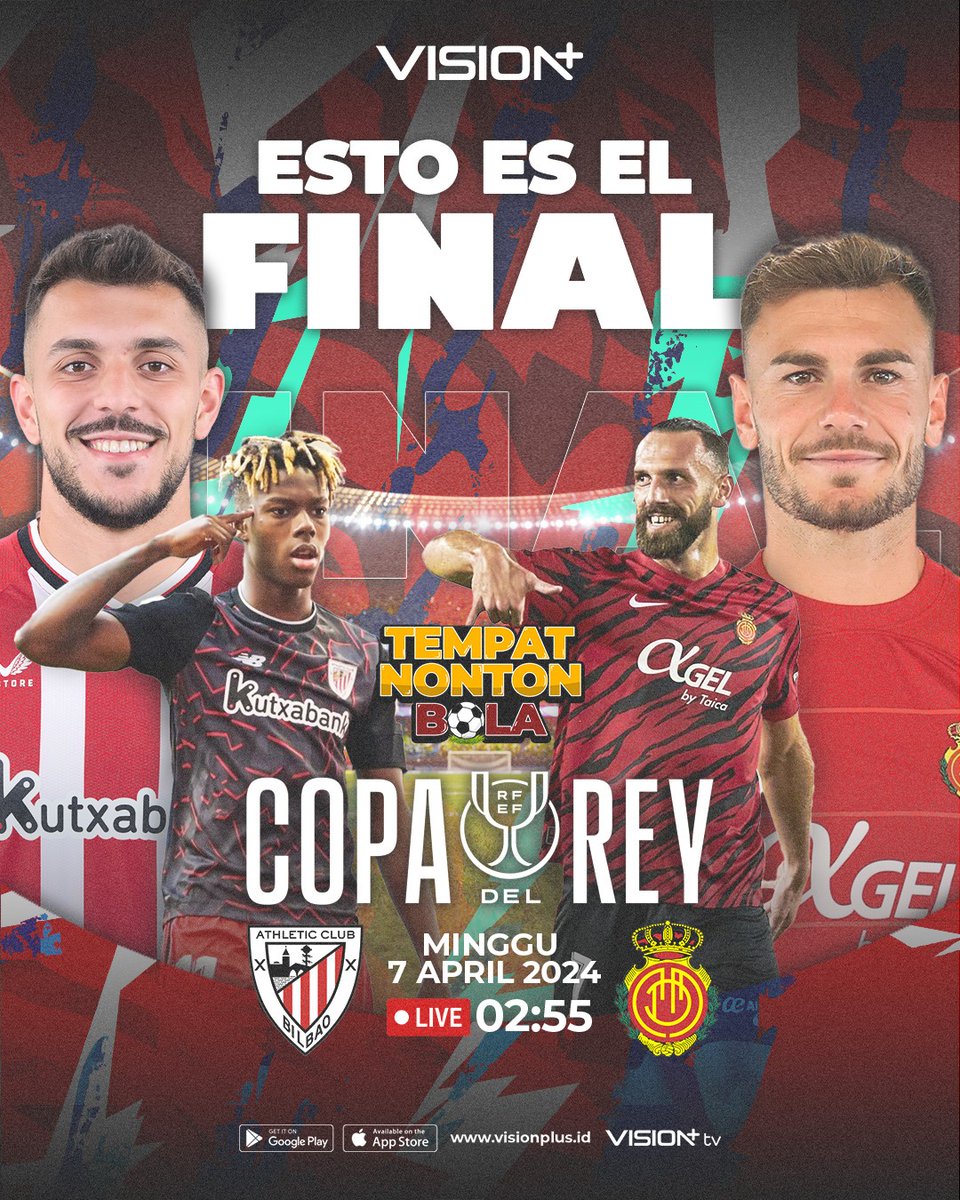 Tantangan terakhir untuk pertarungan sengit di panggung final Copa Del Rey!

Catat jadwalnya dan saksikan pertandingannya secara lebih dekat melalui layar gadgetmu LIVE di @visionplusid dan @rctiplusofficial

#CopaDelRey #PialaSuperSpanyol #VisionPlusSports