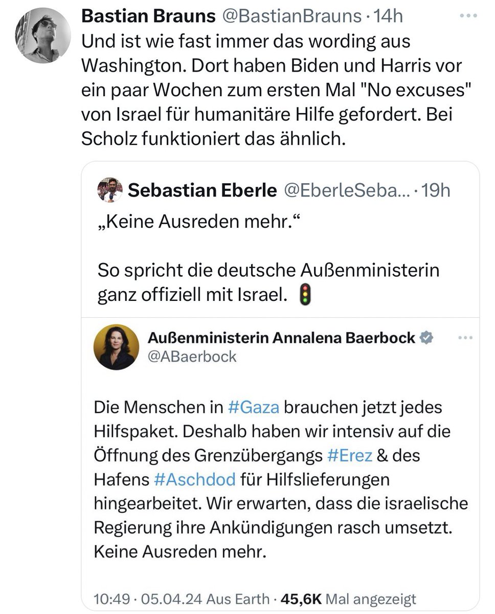 Ob 🇺🇦 oder 🇮🇱. 🇩🇪 im Gleichschritt mit 🇺🇸. Als Transatlantiker müsste ich jubeln. Im Bezug auf 🇺🇦 halte ich es aber für strategisch falsch, bei 🇮🇱 sogar für töricht. Biden/Harris sind im Wahlkampf und müssen Rücksicht auf ihre linke Basis nehmen. Und 🇩🇪 übernimmt das 1:1.