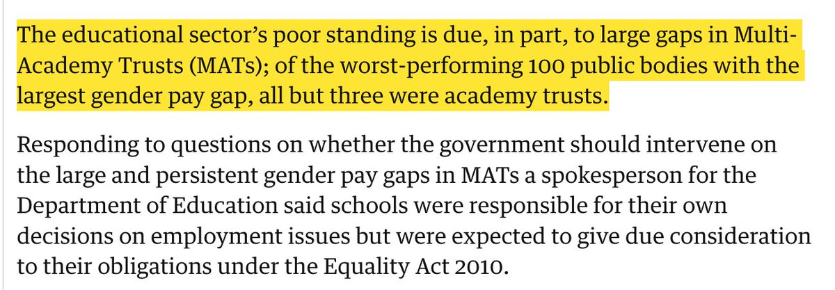 Congratulations, Multi Academy Lads. And I do mean lads: 'Of the worst-performing 100 public bodies with the largest gender pay gap, all but three were academy trusts.' theguardian.com/world/2024/apr…