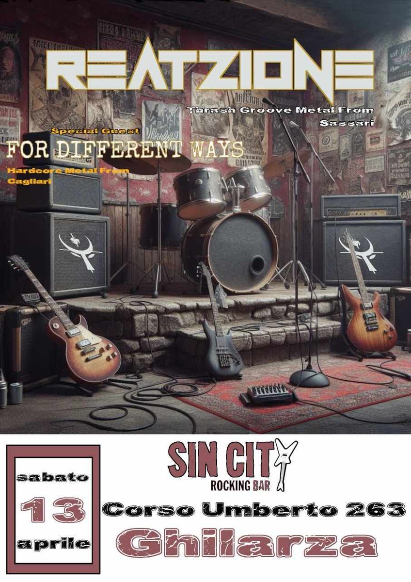 4DWband's tweet photo. Hey Hey!

Next show!
Sabato 13 Aprile al Sin City di Ghilarza!
Assieme ai Reatzione(Trash Groove Metal da Sassari).
Start:22:00 https://t.co/Vy5YlnEwY7