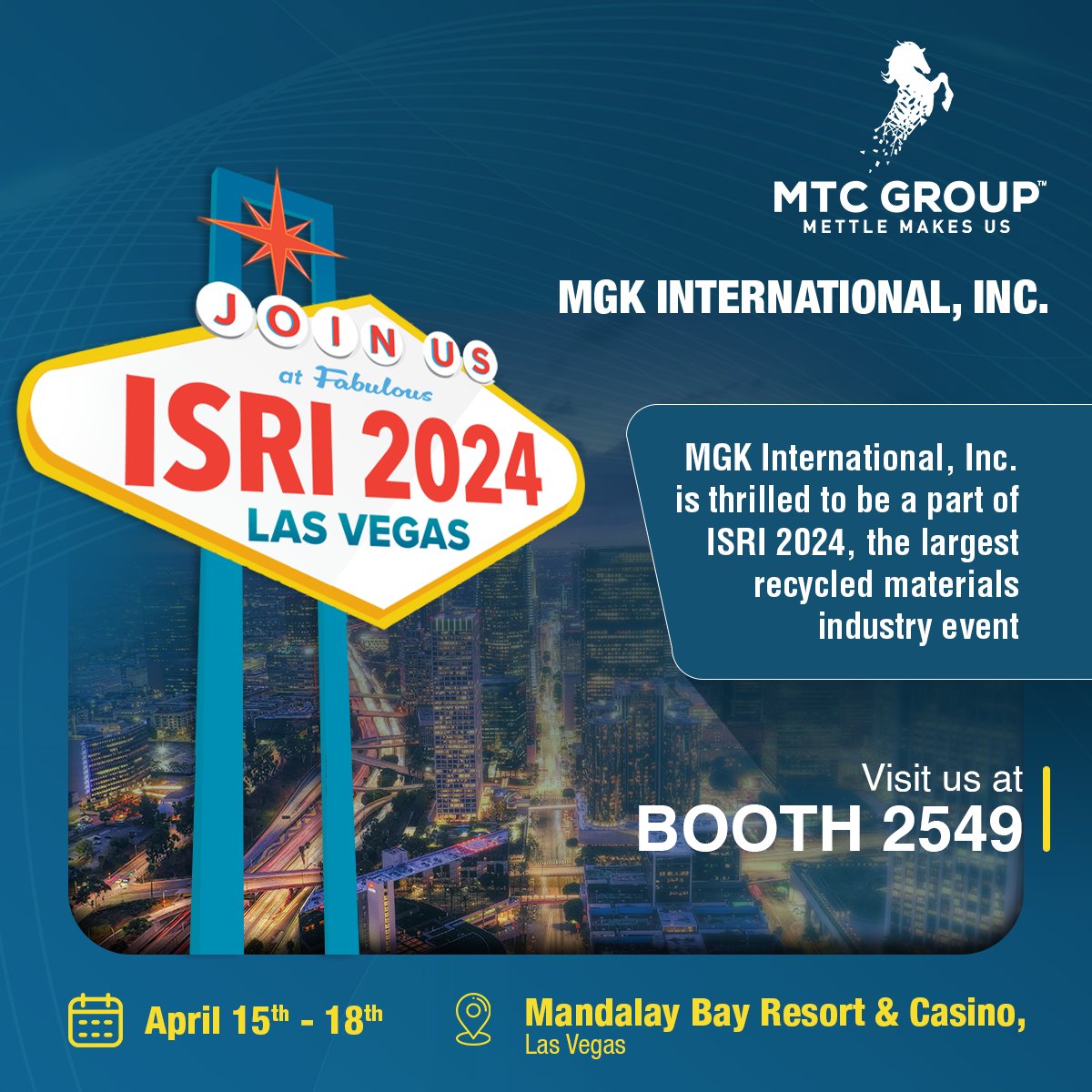 We're excited to announce our participation at #ISRI2024. Join us for a deep dive into sustainable solutions. We are ready to welcome you to our booth 2549 for insightful discussions and to discover how we can collaborate for growth and advancement. See you there! #MTCGroup