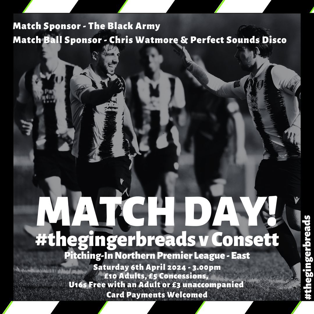 𝙈𝘼𝙏𝘾𝙃 𝘿𝘼𝙔

For the final time this season, #thegingerbreads are at home.

With 4 away matches to end the season, come up to The Meres and give us the best send off possible
