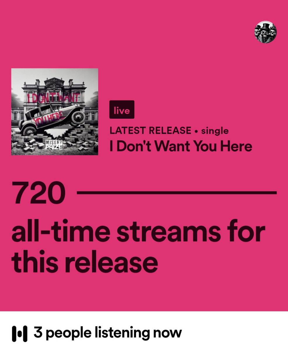 Decent numbers after 1 day for the prologue piece to our first new material as a 3-piece.

Give it a cheeky play and then play it again.

open.spotify.com/track/4OiILq9k…

#ToryChaos #ToryCorruption #GeneralElection #GeneralElectionN0W