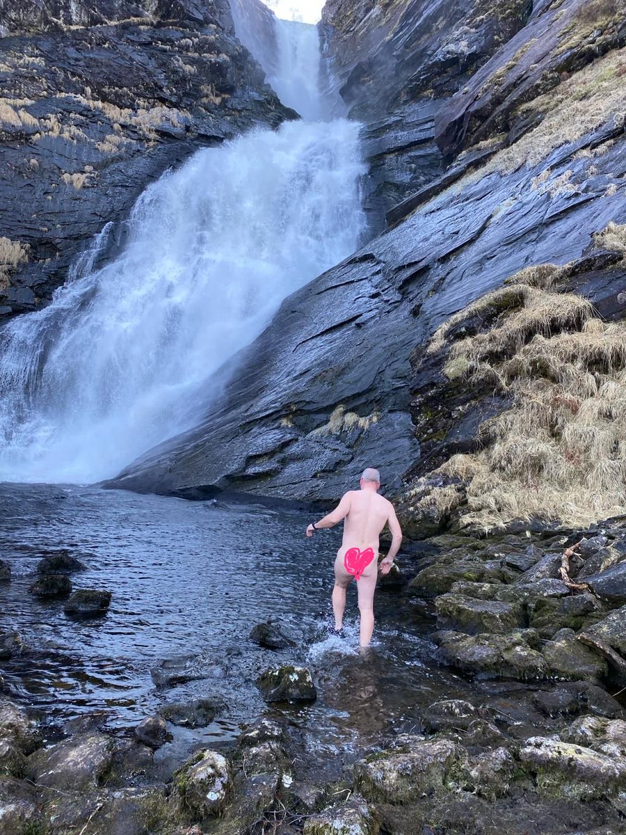 Glacial waterfall dip.