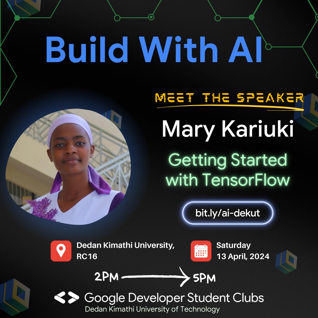 For the second session, we are excited to have <a href="/maryk_analyst/">Mary kariuki</a> taking us through how to get started in deep learning with <a href="/TensorFlow/">TensorFlow</a> 🥳

Let us build our AI models from scratch. 🔥