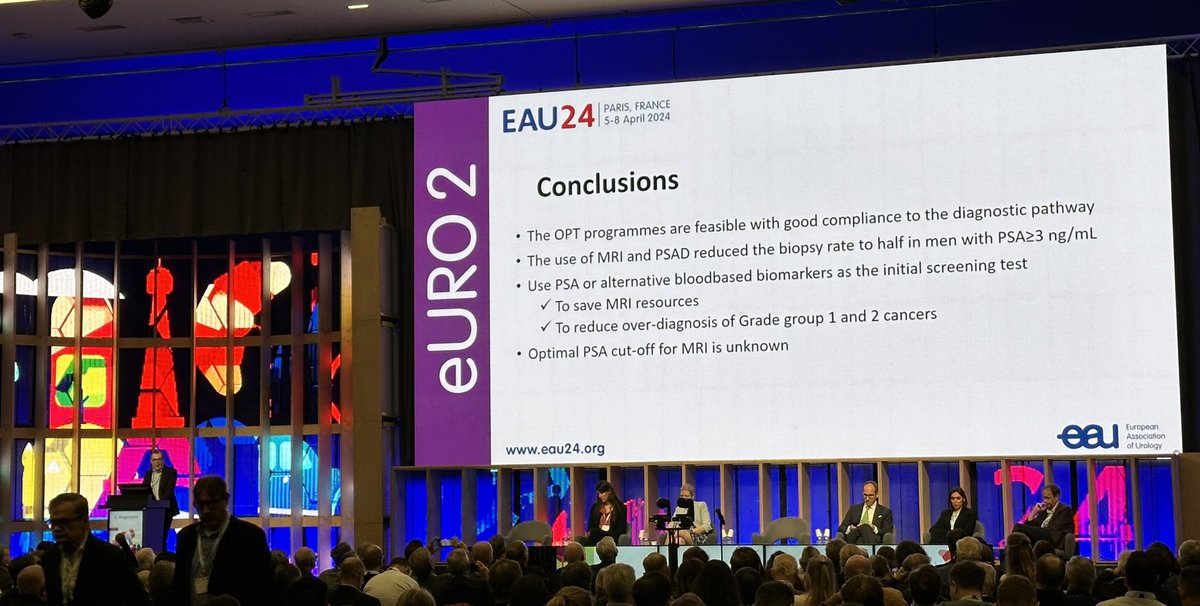 Really interesting new data on PCa screening #EAU24 Re-Imagine trial @mrsprostate shows many PCa in men < 3 ng/mL but Göteborg-2 trial shows possible overdiagnosis in 1.8-3 ng/mL @EUplatinum. PRAISE-U and Organized Prostate Testing programs will provide more data. @Praiseu_org