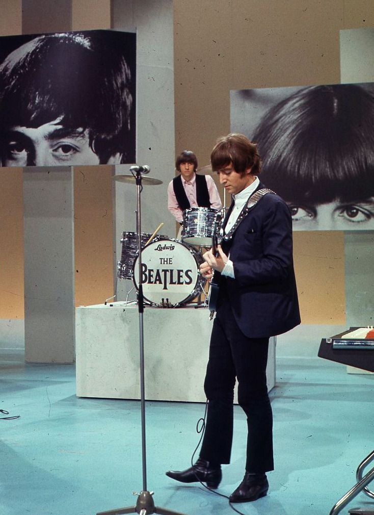 Ringo and John at rehearsals for the last appearance of #TheBeatles at The Ed Sullivan Show, August 1965