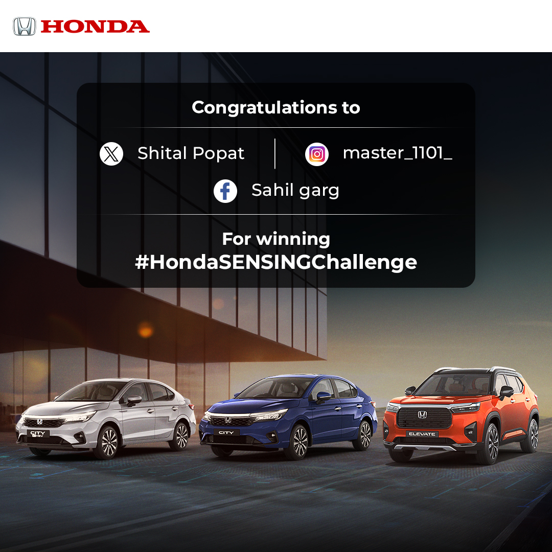 Congratulations to all the winners of the #HondaSENSINGChallenge. Thank you all for participating and showing your enthusiasm. #Honda #HondaCarsIndia #Contest #Winners