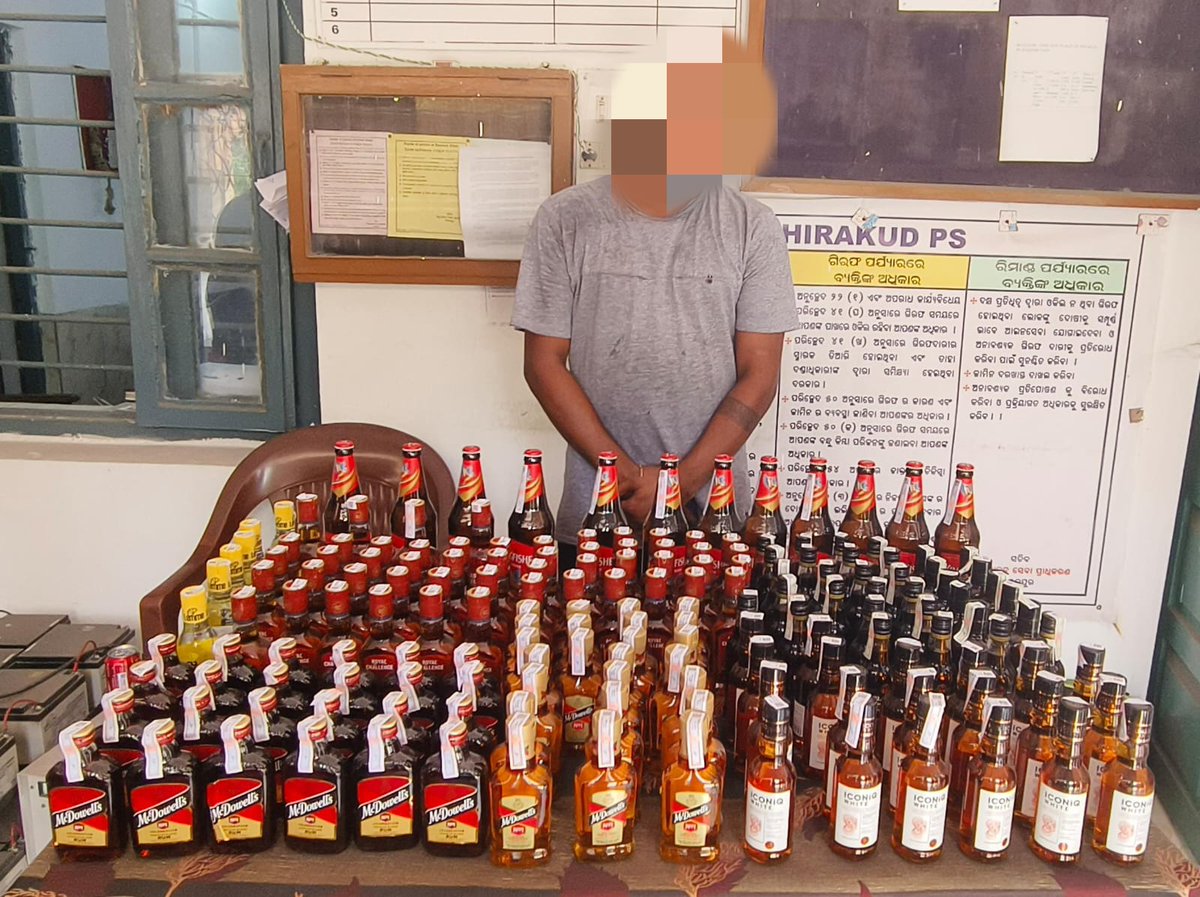 Hirakud PS detected an Excise case and arrested one accused person. 45.38 litres of foreign liquor seized i.c.w. Hirakud PS case No- 124/24 dt 06/04/2024 u/s 52(a) Odisha excise Act. @odisha_police @DGPOdisha @DIGPNRSAMBALPUR