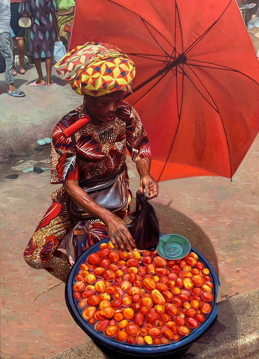 This is not a photograph of a market woman, it is a painting recently completed by me. 
Oil on canvas.
2024

#FalopeArt
#gtbank