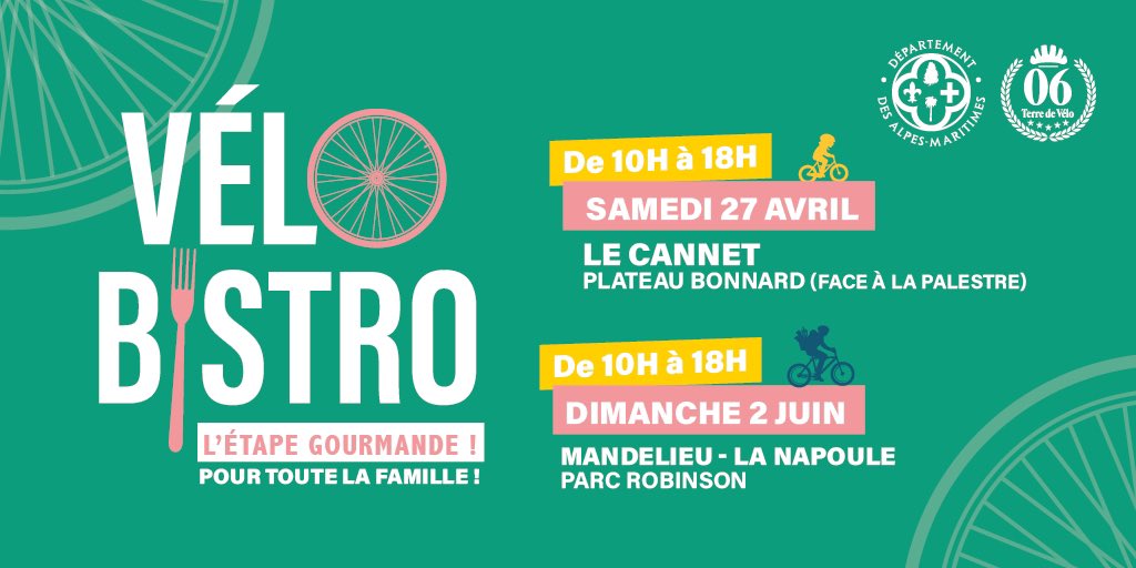 🚴‍♂️🎉 L'événement « Vélo Bistrot » fait son retour pour 2024 avec deux dates à retenir : le 27 avril au Cannet et le 2 juin à Mandelieu-la-Napoule ! 🚴‍♀️✨ Au programme : des animations pour les petits et grands comme des initiations au freestyle, des balades VTTAE encadrés, des…