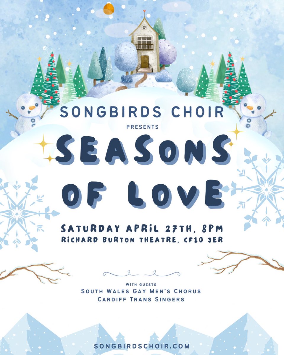 Seasons of Love! A Songbirds Choir concert celebrating a year in song ft @SWGMC & @TransSingers A time-travelling evening of the highs and lows of 525,600 minutes. Sat 27th April, 8pm, RWCMD’s Richard Burton Theatre Tickets: songbirdsconcert.eventbrite.co.uk