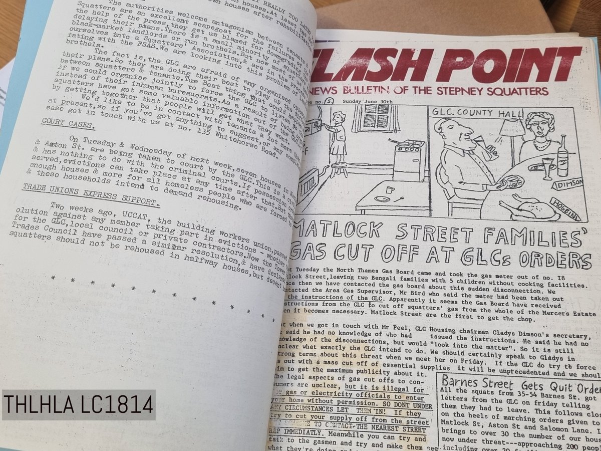 Are you interested in the history of housing activism in Tower Hamlets? If so, our library editions of ‘Flash Point – News Bulletin of the Stepney Squatters’ from 1973 are a great resource for researching the fight for decent housing and tenants’ rights.