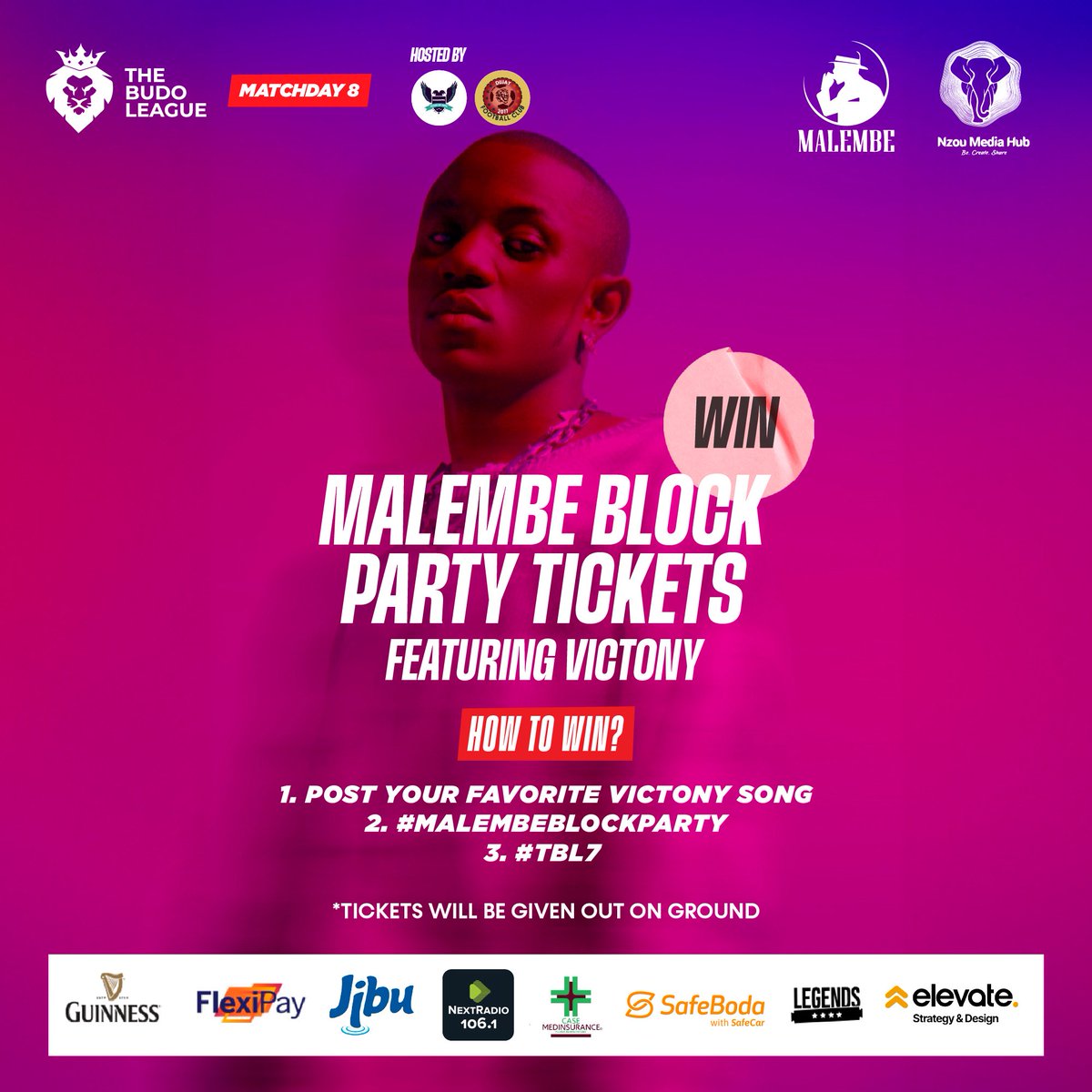 ✨WIN WIN WIN @TheBudoLeague! #VictonyBlockParty ✨

We’ve teamed up with Cheza Games to bring fun & games but with a winning twist for the #MalembeBlockParty ft. VICTONY!

07/04 | Goodluck & have FUN! 🙏🏾

~ #EnjoyResponsibly #MalembeLifestyle #ItsaLifestyle ✨