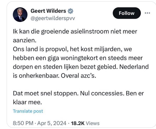 Leolucassen's tweet photo. Klassiek alarmistisch omvolkingsframe dat Breivik (die maar liefst 20 keer naar Wilders verwijst in zijn ‘2083 Manifesto’) inspireerde om in 2011 77 landgenoten te vermoorden, gevolgd door 14 geestesgenoten, van Christchurch tot Buffalo. https://t.co/5ZTrwGWeO9