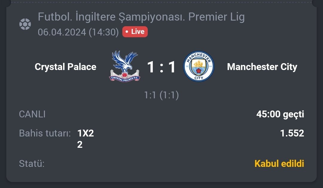 İngiltere Premier Lig

Crystal Palace - Manchester City

#ManCity Ms 2 / 1.55 oran

#Canlibahis #canlicasino #iddaa #iddaatahminleri #bettingtips #bettingtipster #inplay #BTC