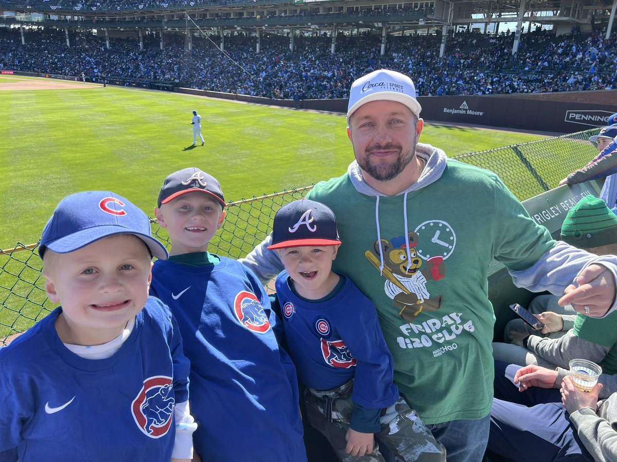 Yesterday we had our first ever trip to @WrigleyBlog to see the @Cubs play the @Dodgers. The kids have been begging to go. Midway through the game a guy we didn’t know, comes by and gives the kids @LieutenantDans7 shirts. Big thanks @GBraggsJr23 @CHGO_Sports @CHGO_Cubs