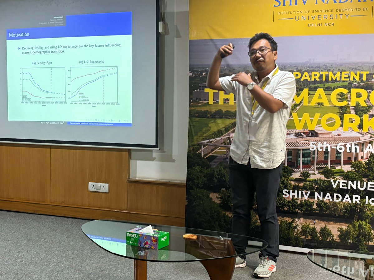 #KaranRai, #IITRopar, discussed the effect of age structure on economy’s aggregate savings and investment, and hence, the current account dynamics of distinct countries. He uses a 3 period open economy Overlapping Generations Model.