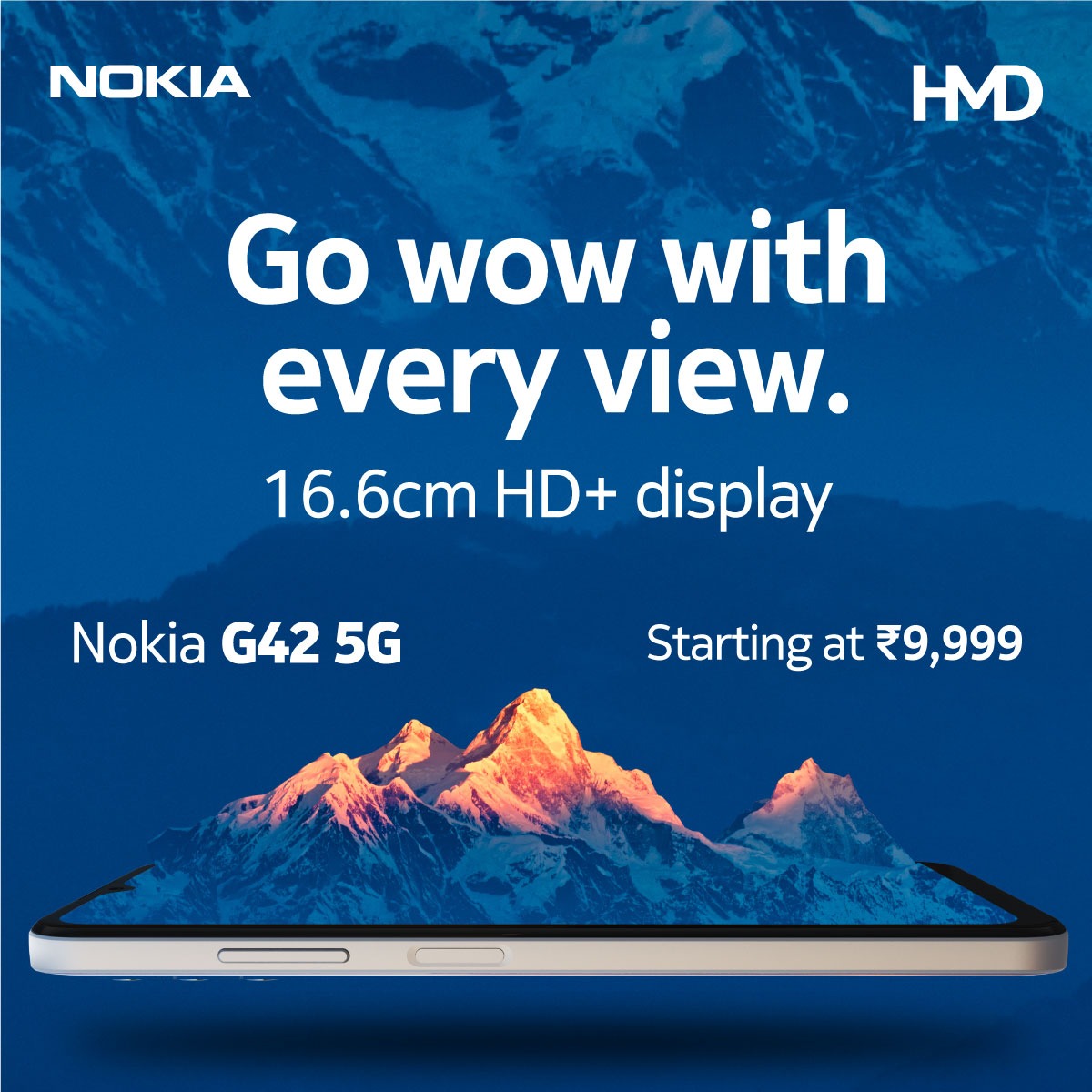 Enjoy a jaw-dropping viewing experience with the incredible 16.6 cm HD+ Display of Nokia G42 5G. Order now from our website hmd.com at a starting price of just ₹9,999. #NokiaG42_5G #MoveFast