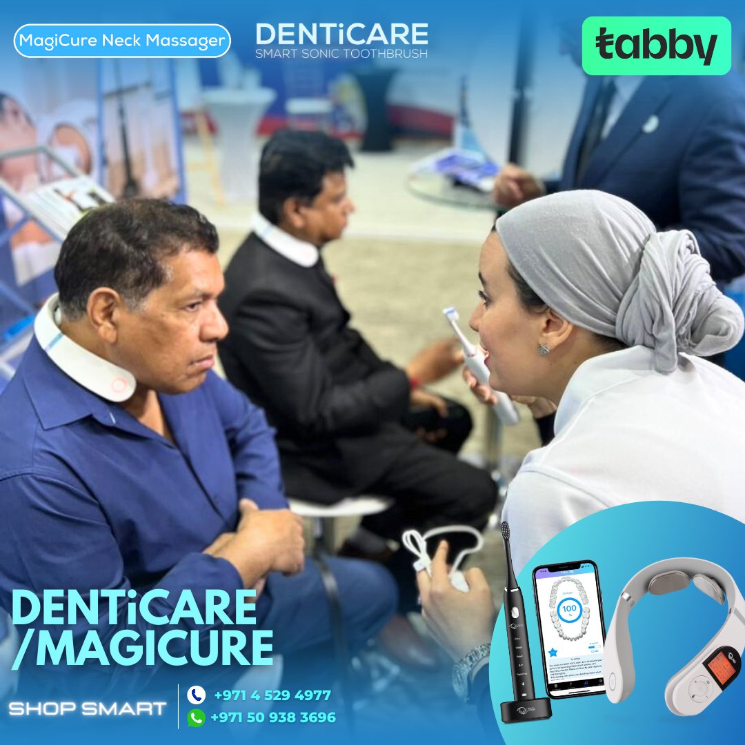 Invest in your self-care game with essentials for both your smile and your stress relief - with DENTiCARE Smart Sonic Toothbrush for a healthier smile and MagiCure Neck Massager for soothing muscle tensions. Call 04 529 4977 or Send us WhatsApp +971 50 938 3696 to order