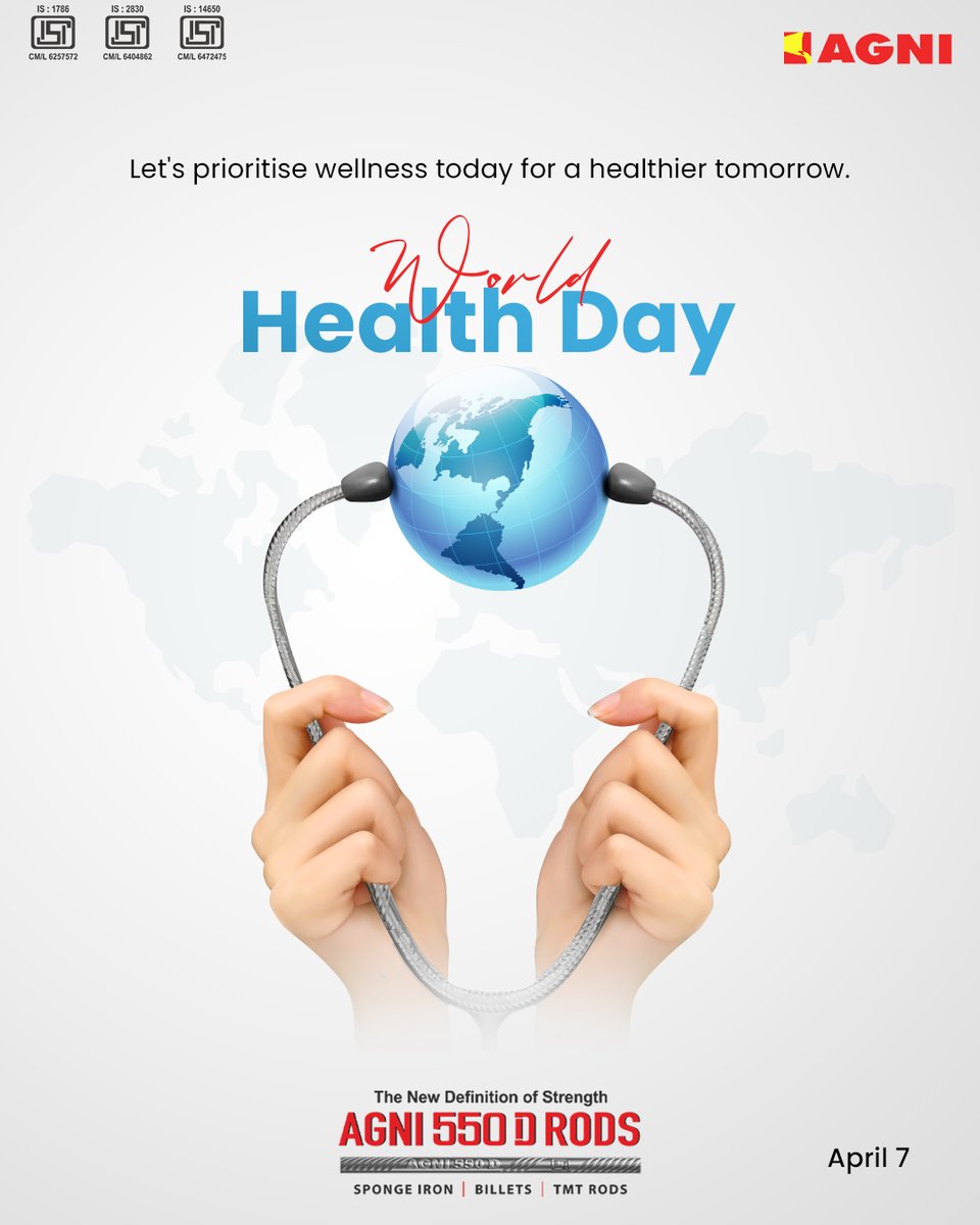Let's build a healthier and stronger world together. Happy World Health Day!

#WorldHealthDay2024 #Strongerworld #healthandwellness #AgniSteels